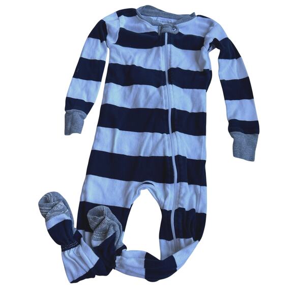 Burt's Bees Baby Blue Striped Sleeper - 24 Months - Picture 1 of 4